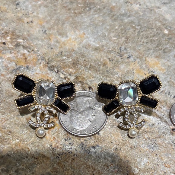 Gold and Black Crystal CC Earrings - Picture 4 of 4